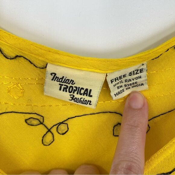 Indian Tropical Fashion Women’s Scoop Neck Tie Dye Hi-Lo Mini Dress Yellow OS - Picture 3 of 4